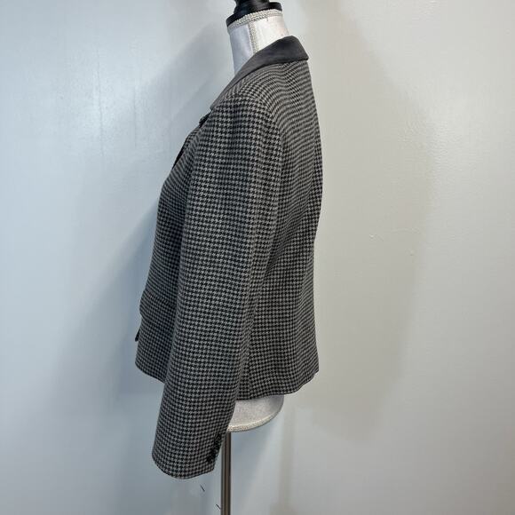 Vintage Evan Picone Blazer Jacket Sz 10 Gray Houndstooth Wool Velvet Equestrian - Picture 6 of 9